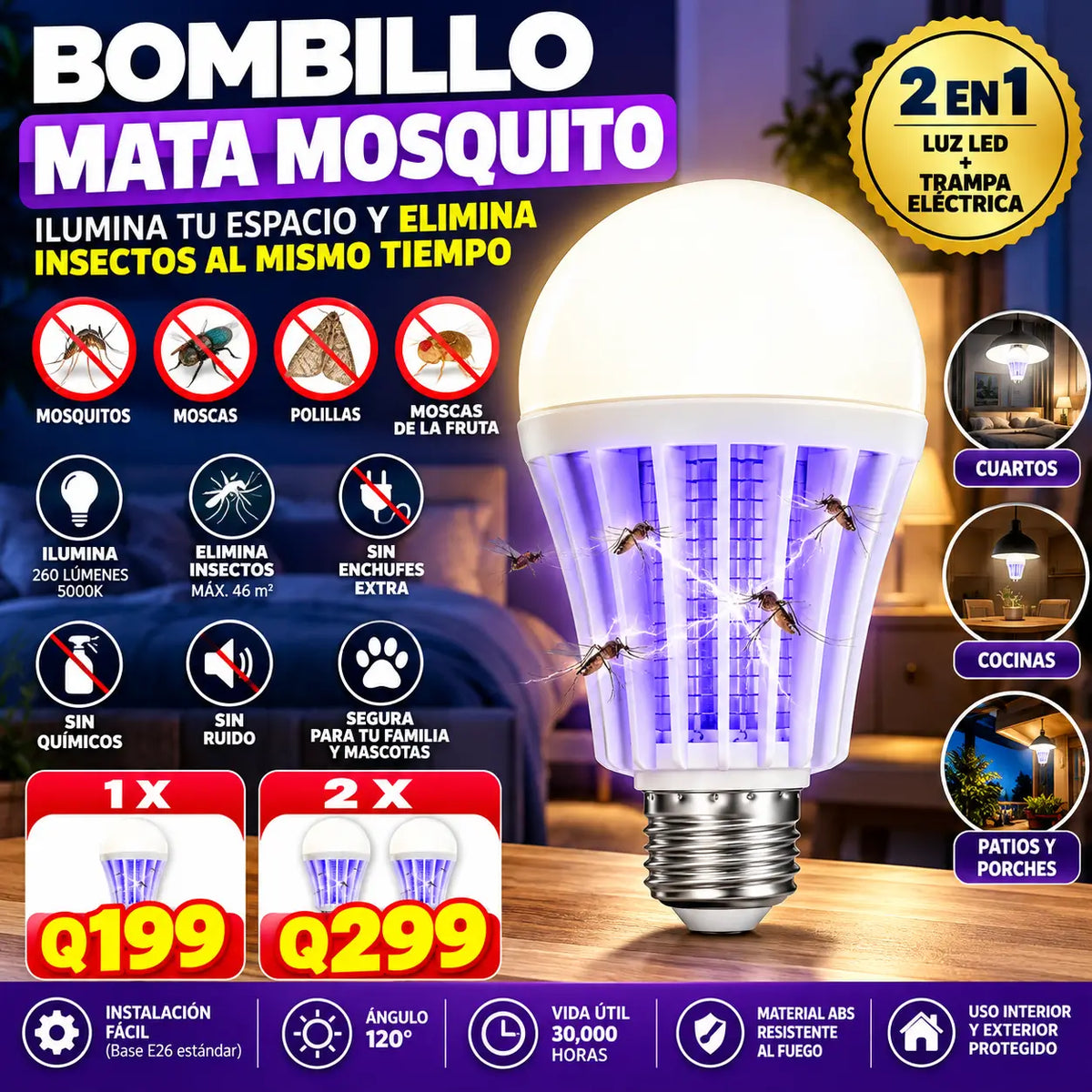 Bombillo MataMosquito 2 En 1